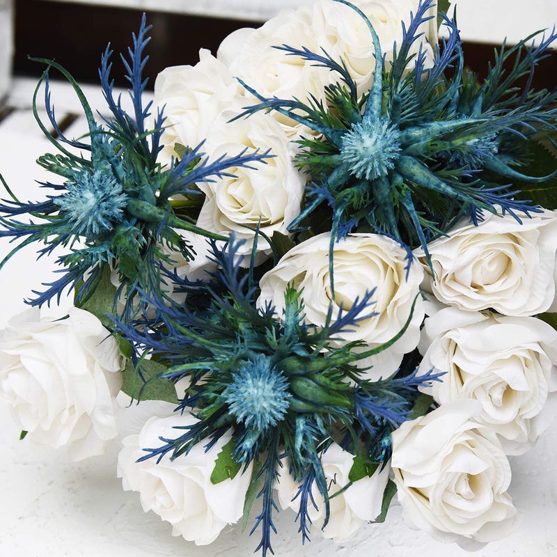 FiveSeasonStuff Real Size Artificial Thistle Flowers Real Touch 8 Stems Rustic Blue Thistle Decor Spray Eryngium | Sea Holly for Wedding Bouquet Centerpiece 26 inches - Image 4